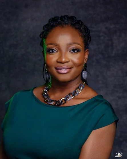 Professional portrait in a green dress
